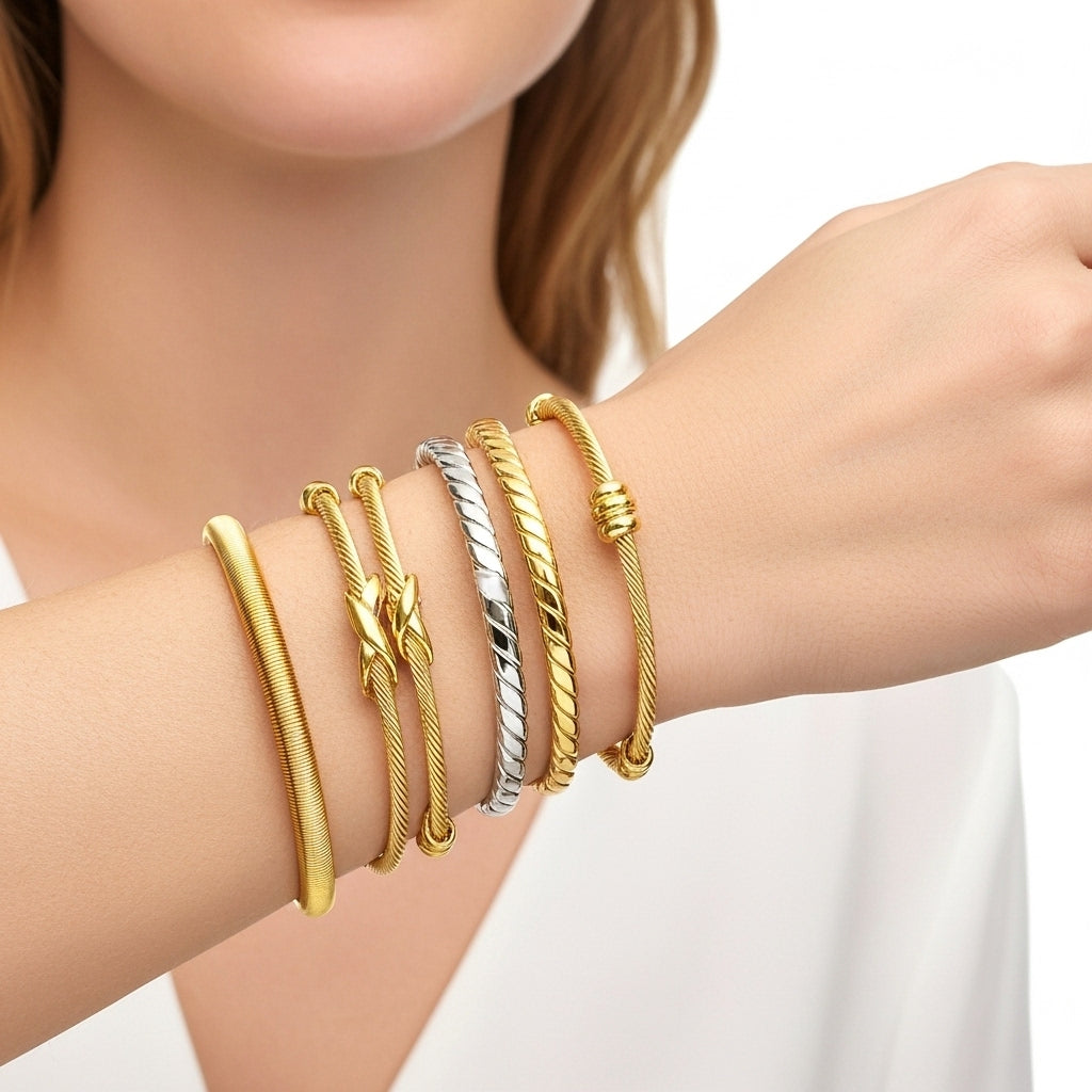 Pulseras de Acero Inoxidable con Baño en Oro 24K – Lujo y Resistencia