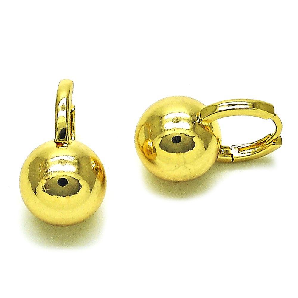 Aretes Esfera Lisa en Acero Inoxidable con Baño de Oro 24K