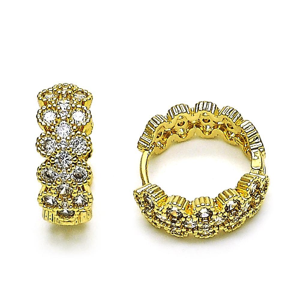 Aretes Aro Floral con Circonias en Acero Inoxidable y Baño de Oro 24K