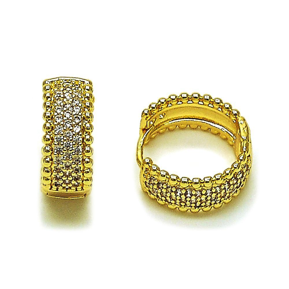 Aretes Huggies Pavé Biselado en Acero Inoxidable con Baño en Oro 24K