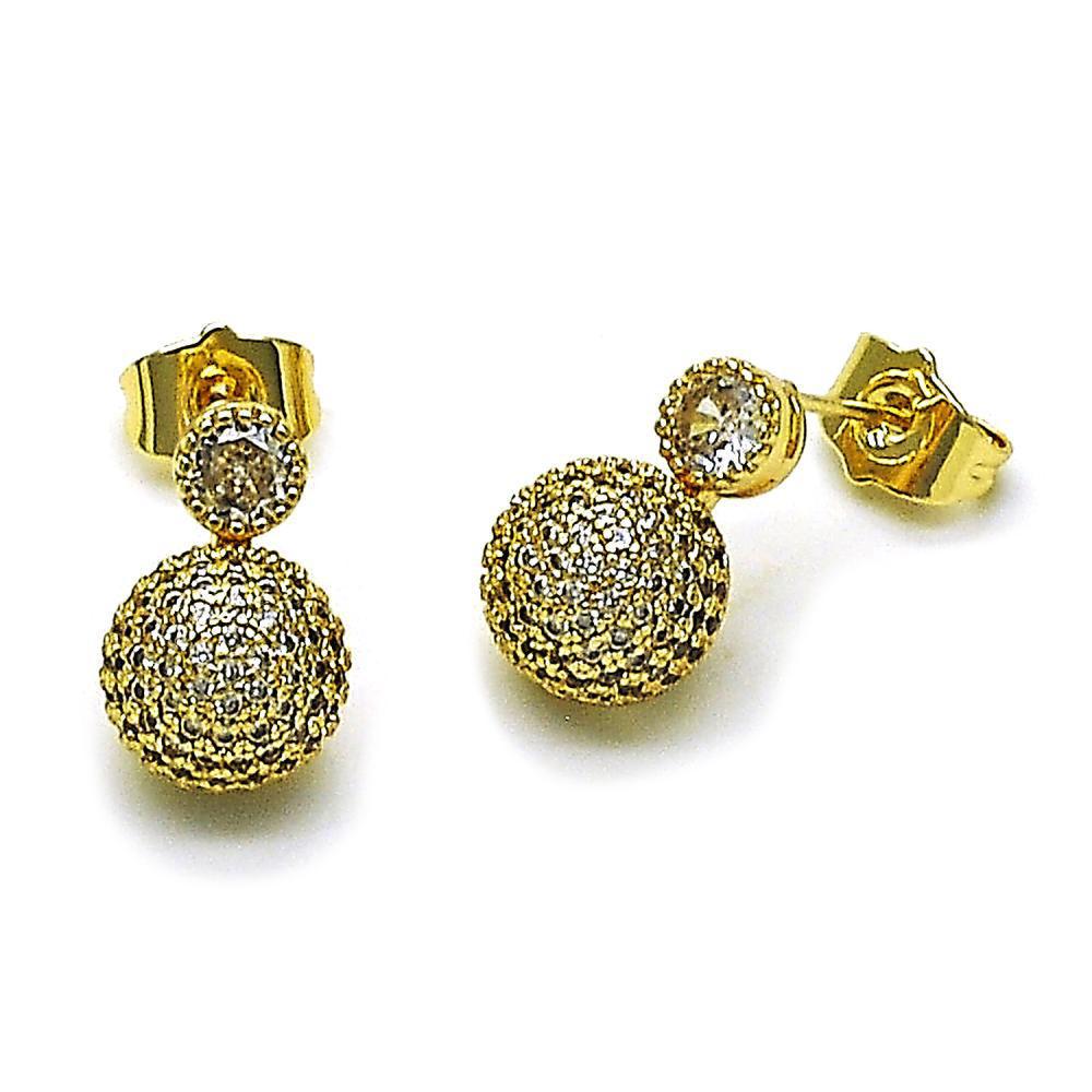 Aretes Gota Esfera Pavé con Circonia en Acero Inoxidable Oro 24K