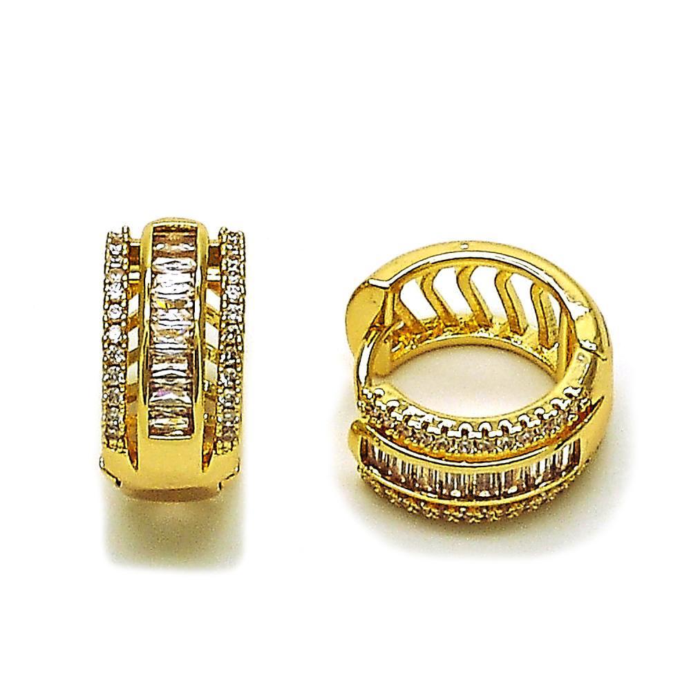 Aretes Huggies Lux Baguette Doble Fila en Acero Inoxidable con Baño en Oro 24K