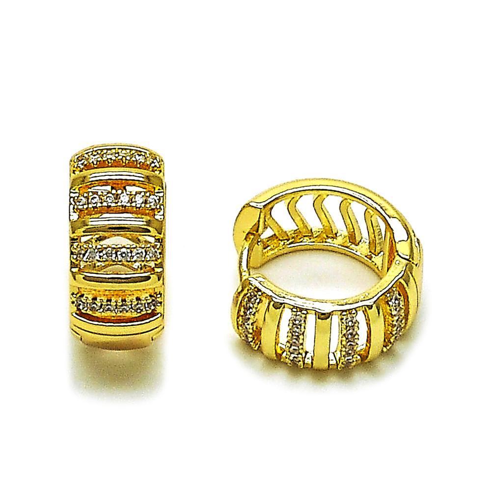 Aretes Huggies Triple Barra Pavé en Acero Inoxidable con Baño en Oro 24K