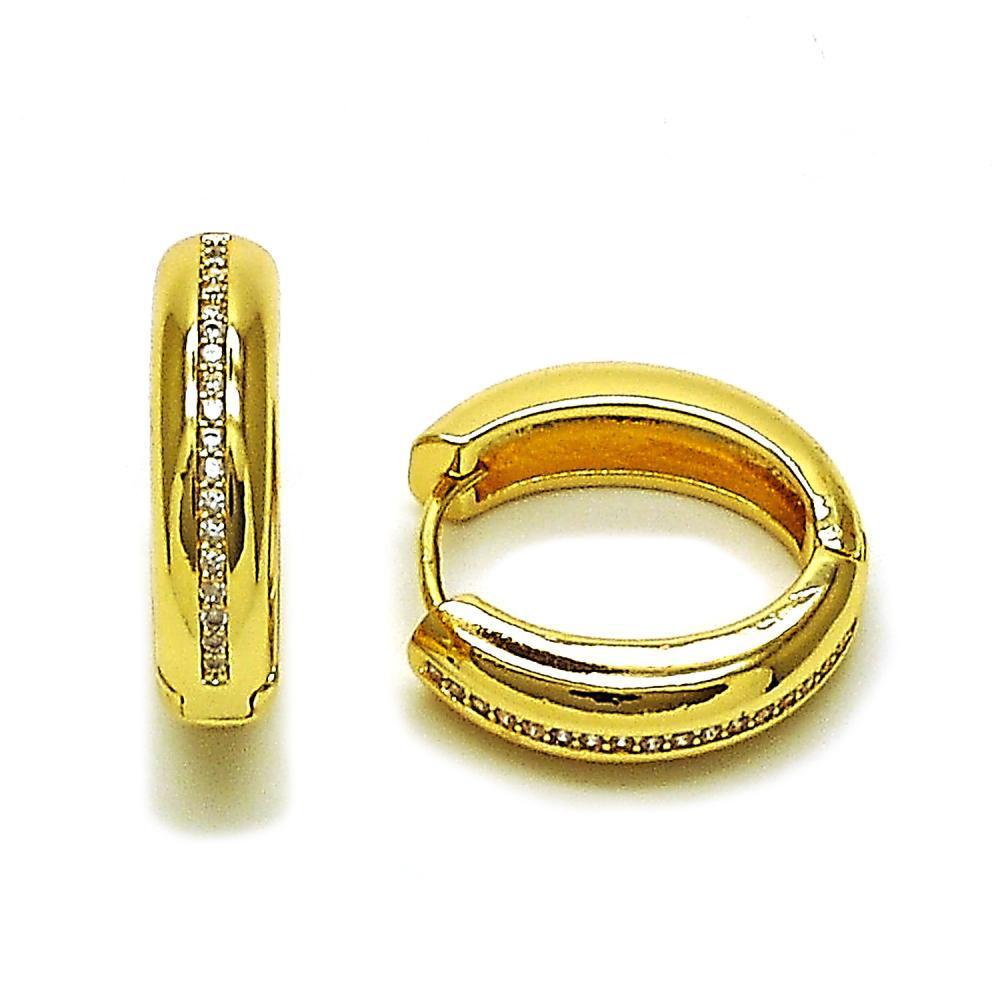 Aretes Huggies Minimal Line con Pavé Fino en Acero Inoxidable Baño Oro 24K