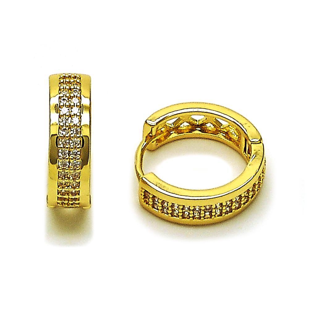 Aretes Huggies Triple Línea Pavé en Acero Inoxidable Baño Oro 24K